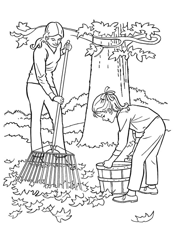 Free & Printable Raking Leaf Coloring Picture, Assignment Sheets Pictures  for Child | Parentune.com