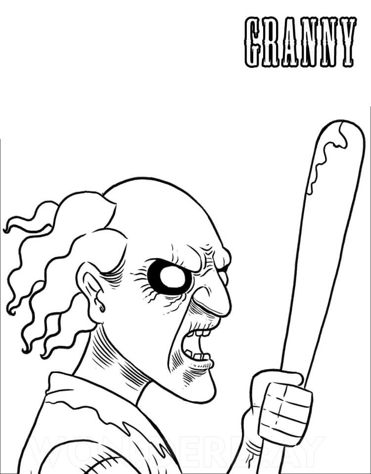 Granny with the Bat Coloring Page - Free Printable Coloring Pages for Kids