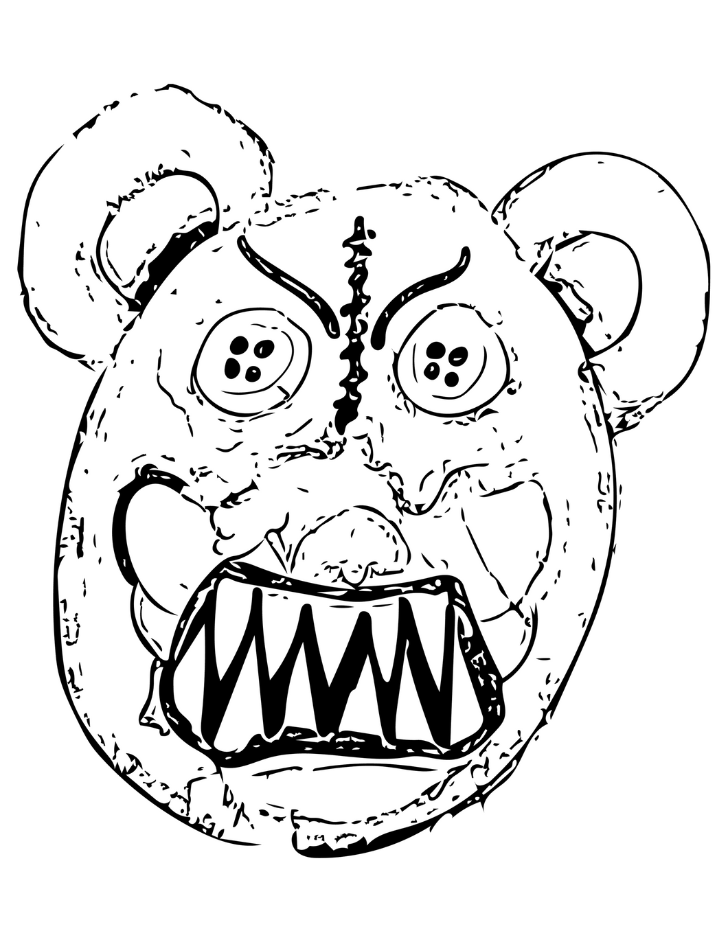 Scary Teddy Bear Face For Halloween Coloring Page – Dark Whimsical Art