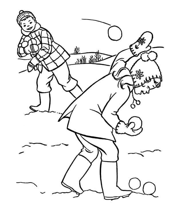 Snowball Fight with Friends Coloring Page - Free Printable Coloring Pages  for Kids