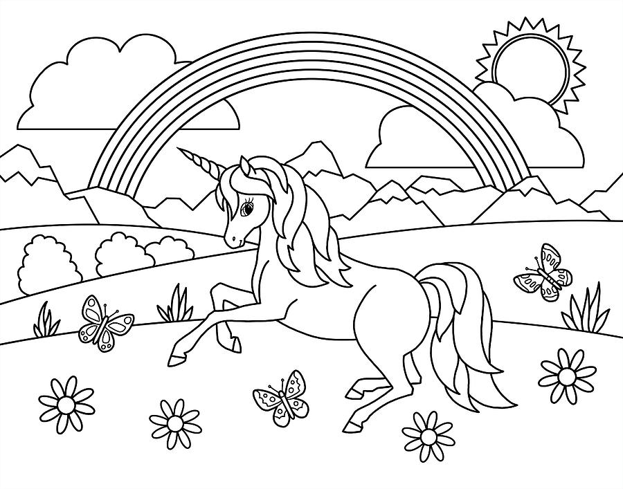 Kids Rainbow Unicorn Coloring Page Painting by Crista Forest - Pixels Merch