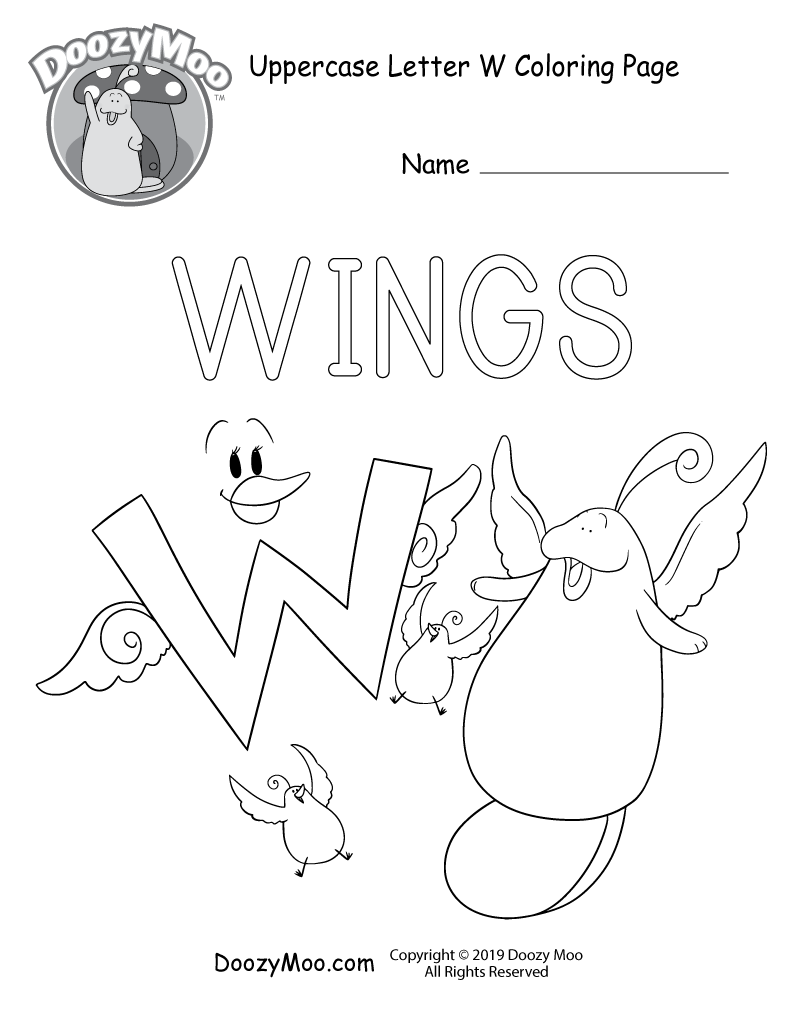 Cute Uppercase Letter W Coloring Page (Free Printable) - Doozy Moo