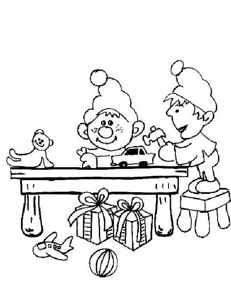Christmas Elves Working Coloring Page ...