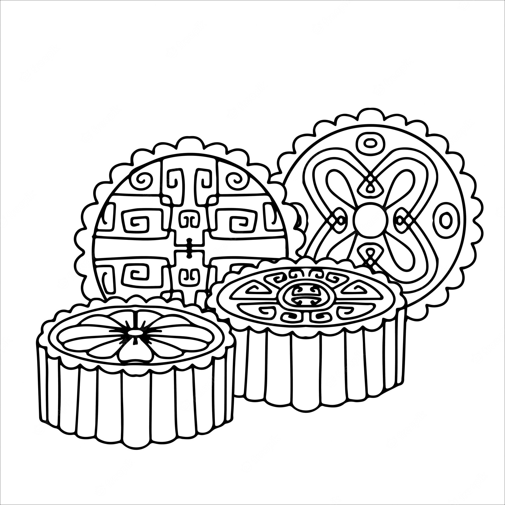 Premium Vector | Traditional chinese moon cake happy mid autumn festival  cakes have different patterns line vector illustration isolated on white  background