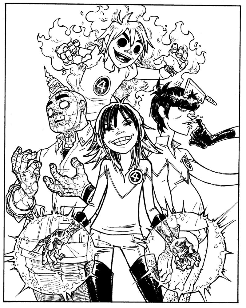 Gorillaz Printable Coloring Page - Coloring Nation