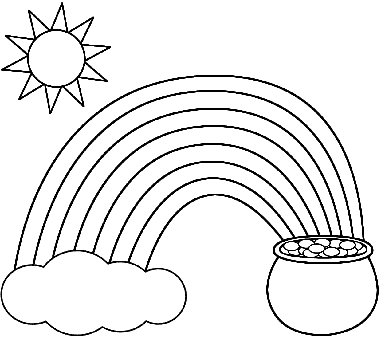 Rainbow, Pot of Gold, Sun, and Cloud - Coloring Pages - ClipArt ...