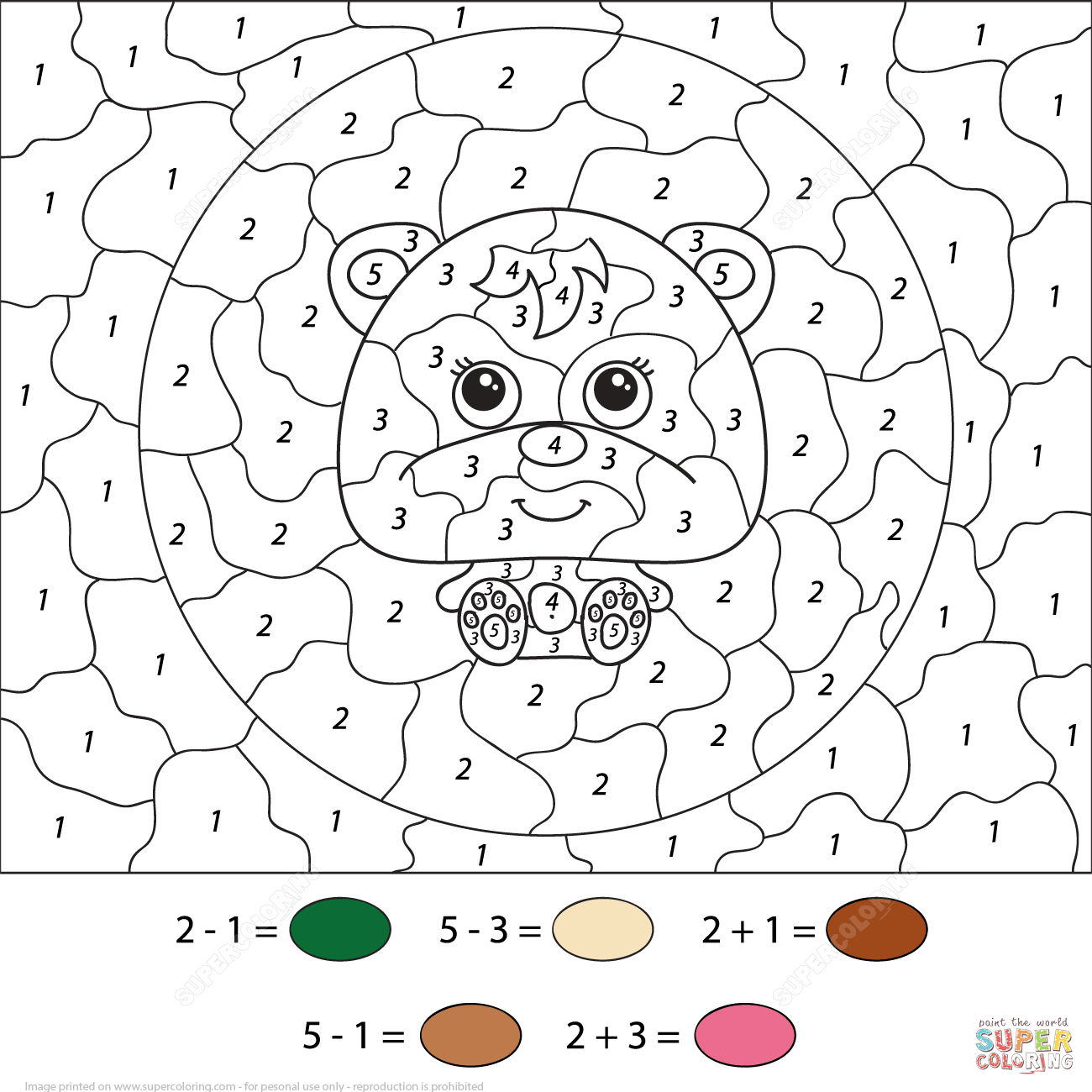 Little Cartoon Bear Color by Number | Free Printable Coloring Pages