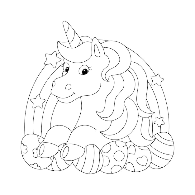 Premium Vector | Unicorn congratulates on the holiday of easter coloring  book page for kids