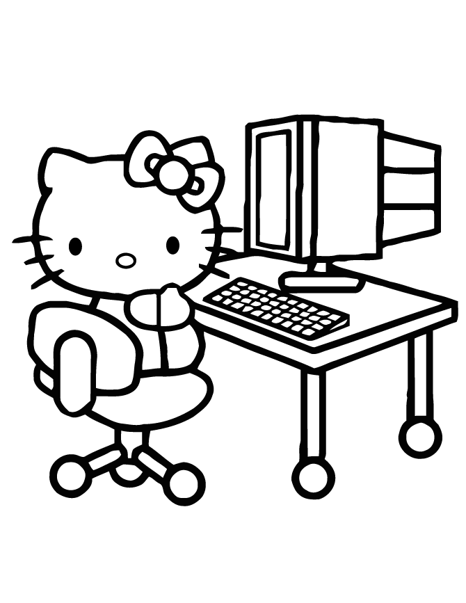 Hello Kitty In Front Of Computer Coloring Page | Hello kitty colouring pages,  Hello kitty coloring, Kitty coloring