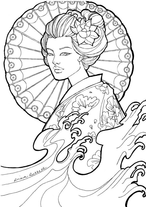 Geisha Colouring Page - Etsy Israel