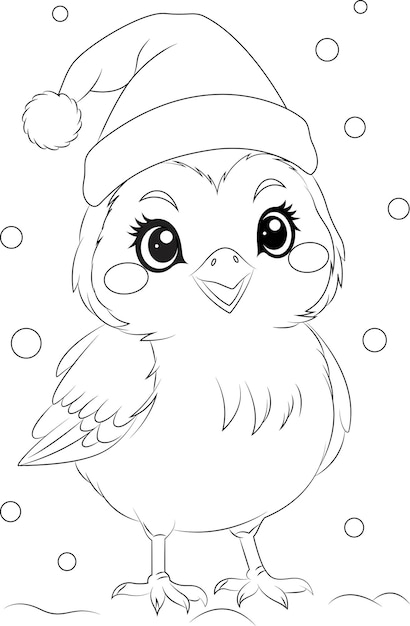 Coloring page a bird wearing tiny Santa ...