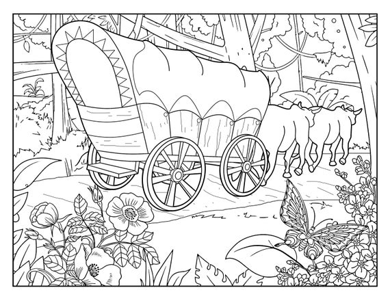 Covered Wagon Coloring Pages for Adults 1 Printable Coloring - Etsy  Singapore