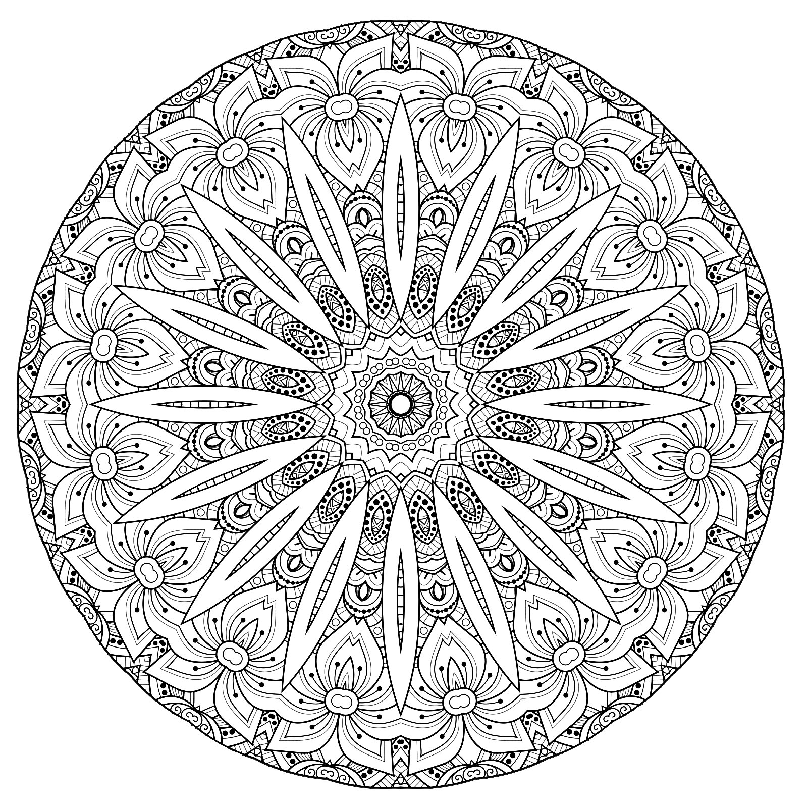 Cool Mandala with Flowers - Difficult Mandalas (for adults)