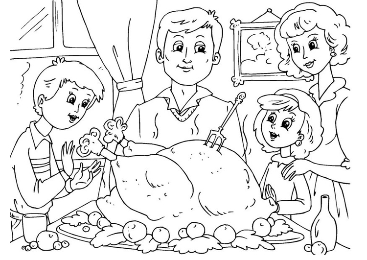 Coloring Page thanksgiving meal with family - free printable coloring pages  - Img 22909