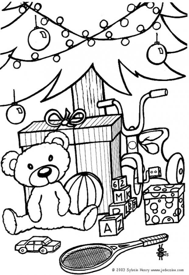 CHRISTMAS GIFT coloring pages - kids Teddy Bear and toys