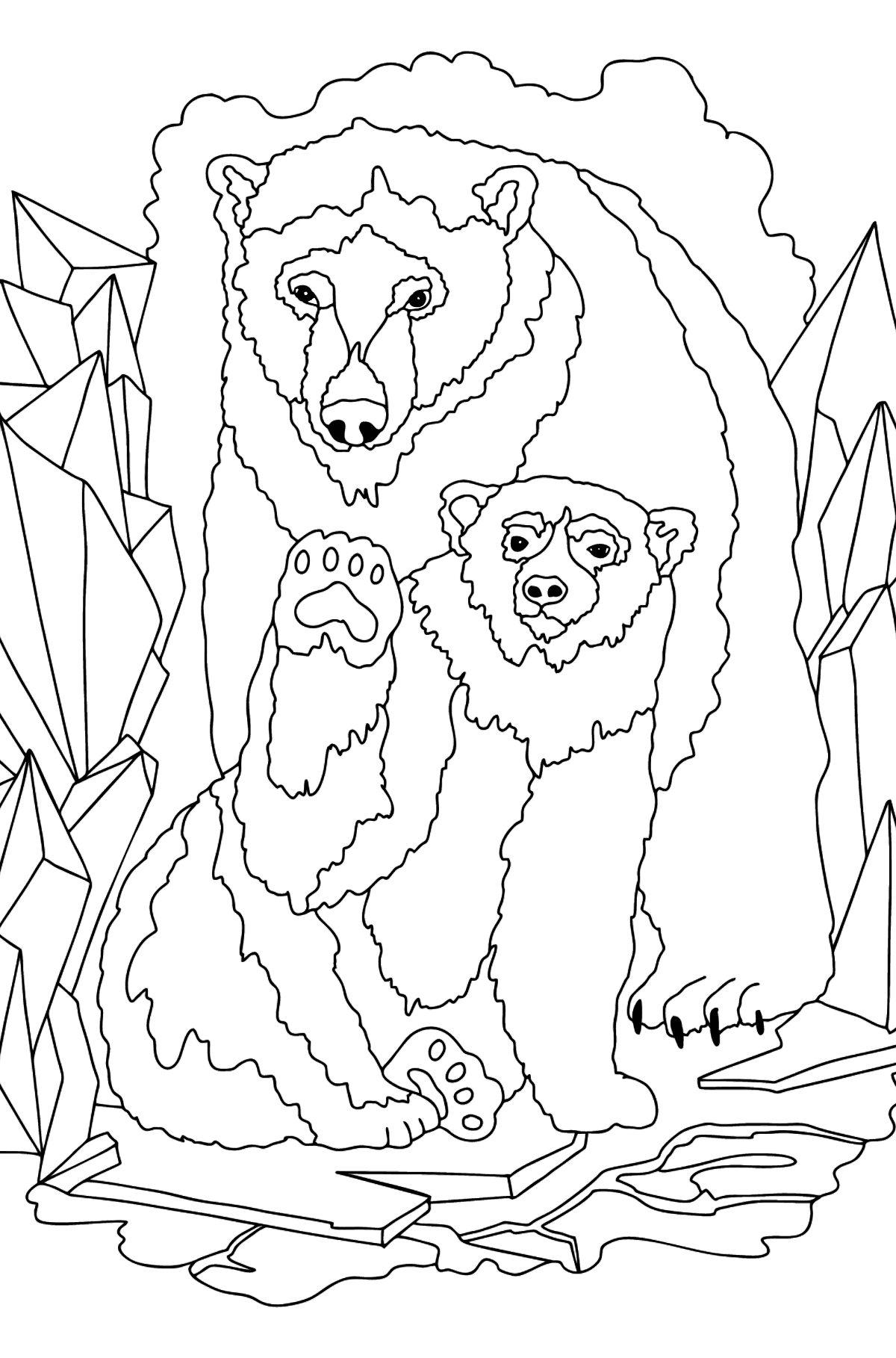 Coloring page for adults - A Polar Bear with a Bear Cub ♥ Online!