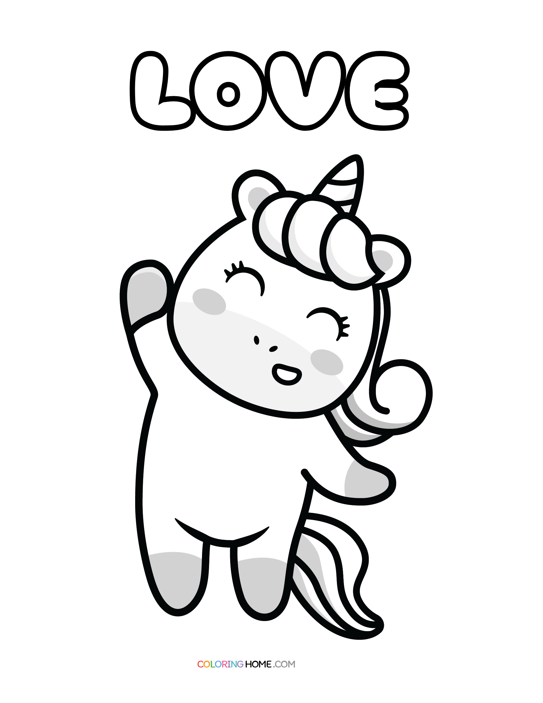 Love unicorn coloring page