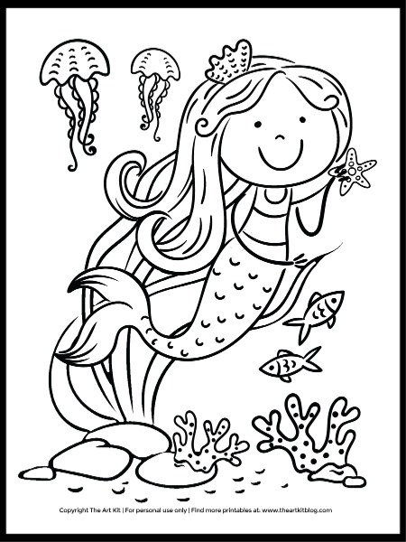 Cute Jellyfish and Mermaid Coloring Page: Free Download! - The Art Kit