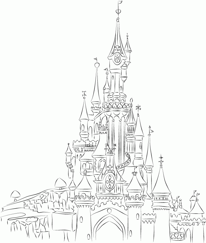 Disney World Castle Line Drawing Sketch Coloring Page