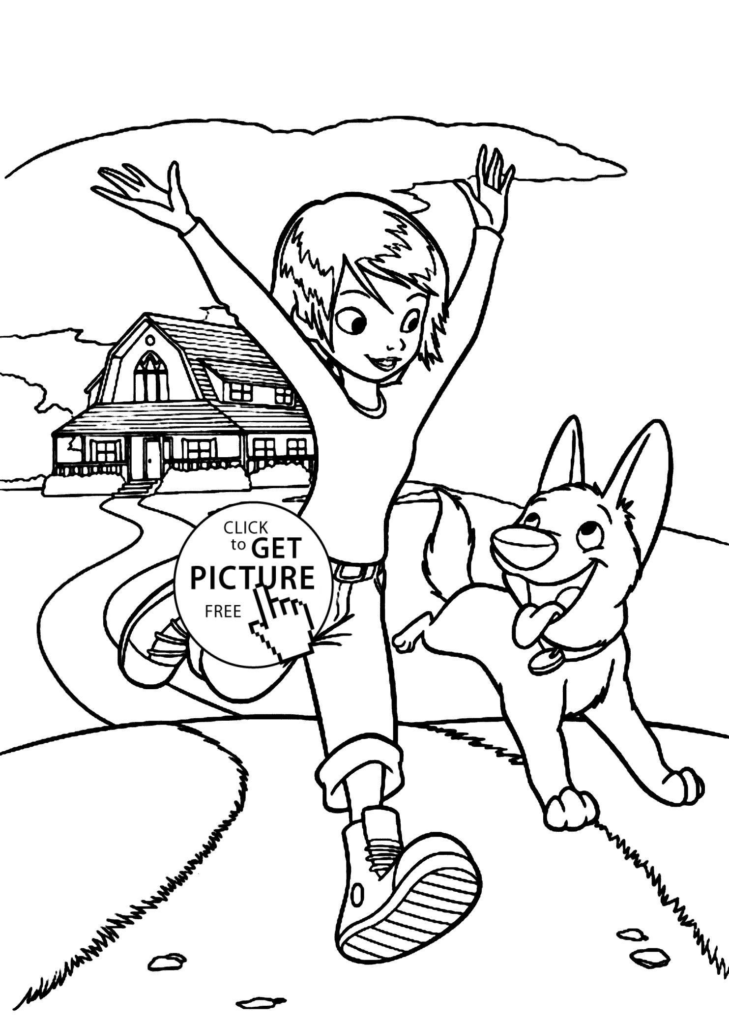 Bolt with Penny coloring pages for kids, printable free