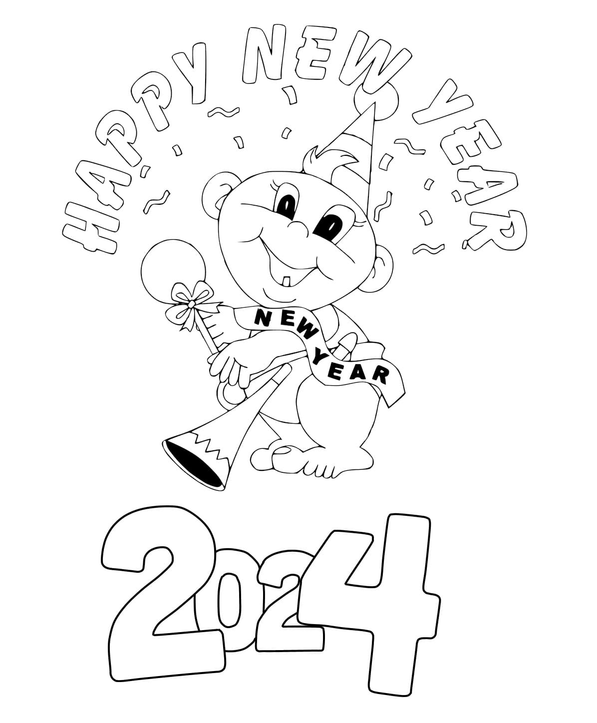 New Year 2024 coloring page - Download, Print or Color Online for Free