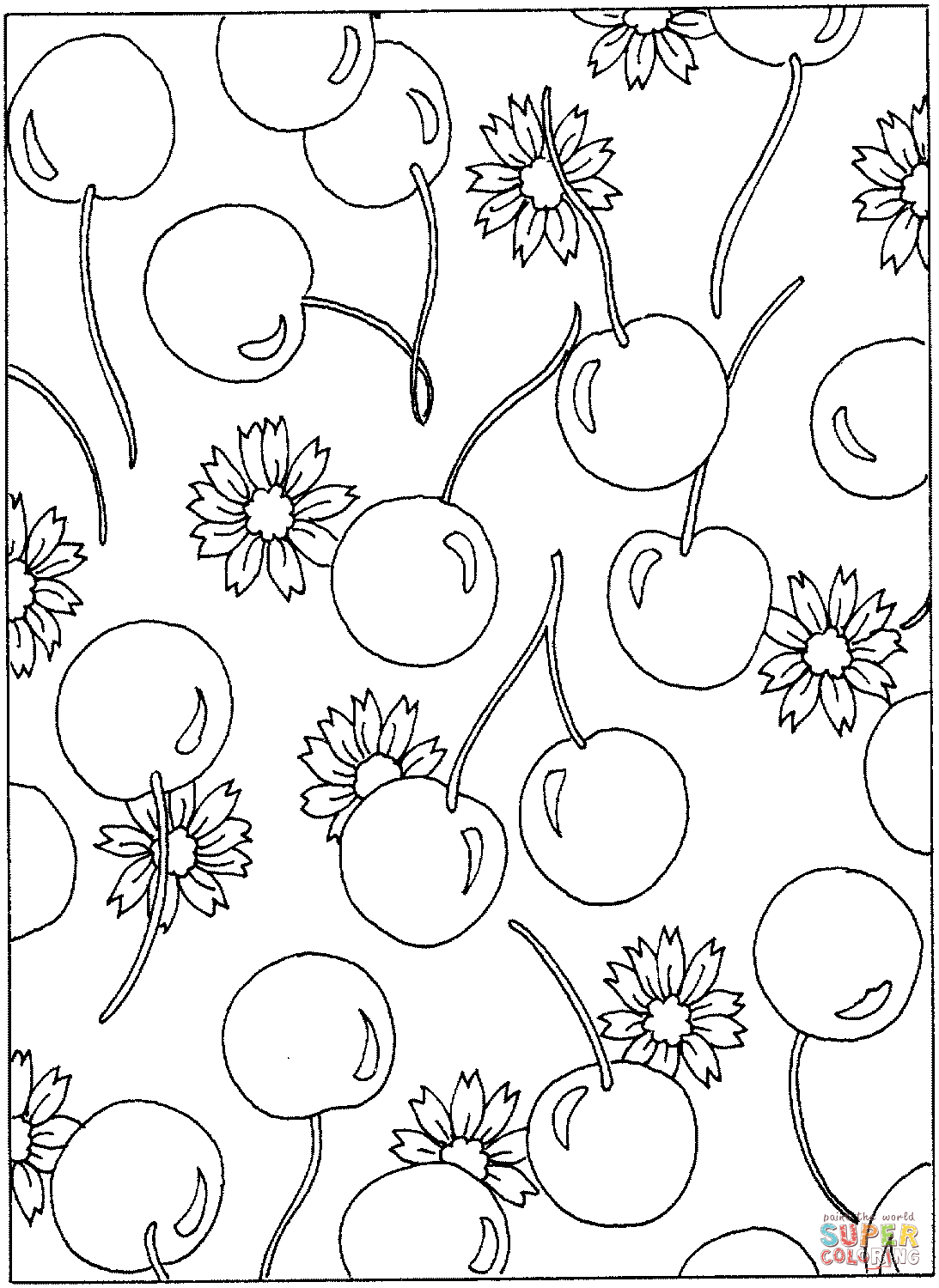 Cherries pattern coloring page | Free Printable Coloring Pages