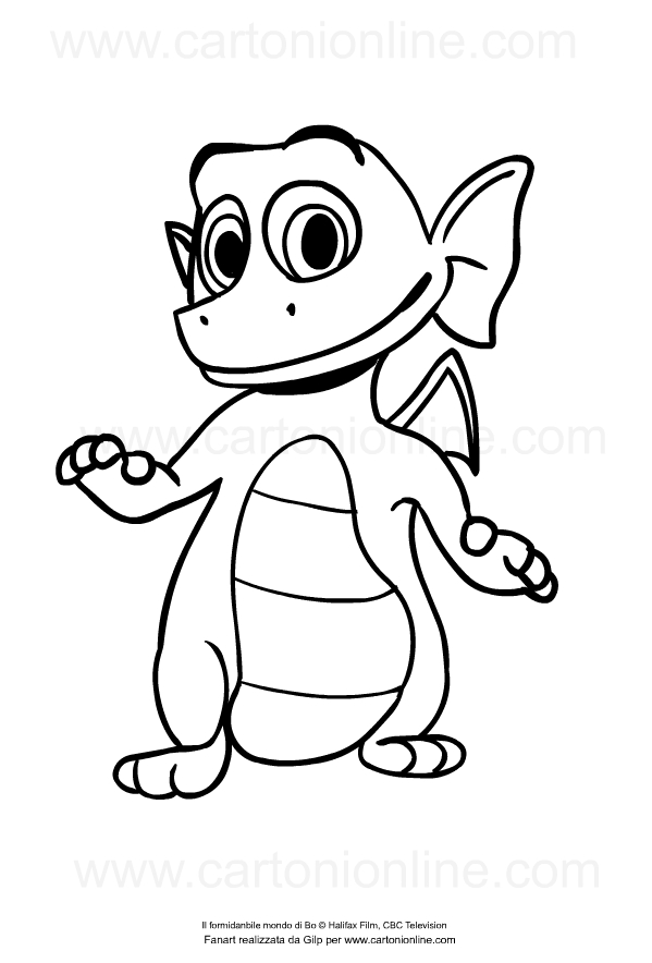 Drawing of Dezzy the dragon from Bo on the Go coloring page