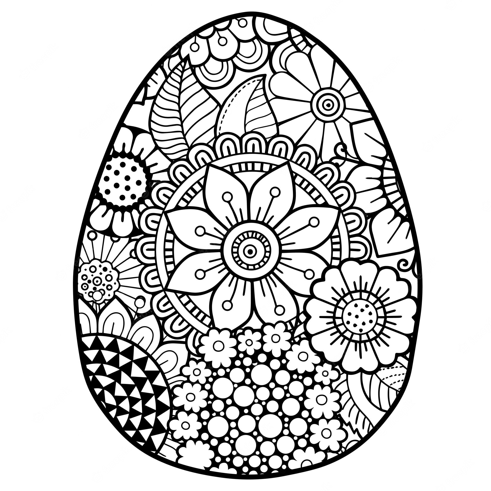 Premium Vector | Vector doodle coloring book page or adult. easter egg in  mandala style. detailed black contour flowers pattern on white background