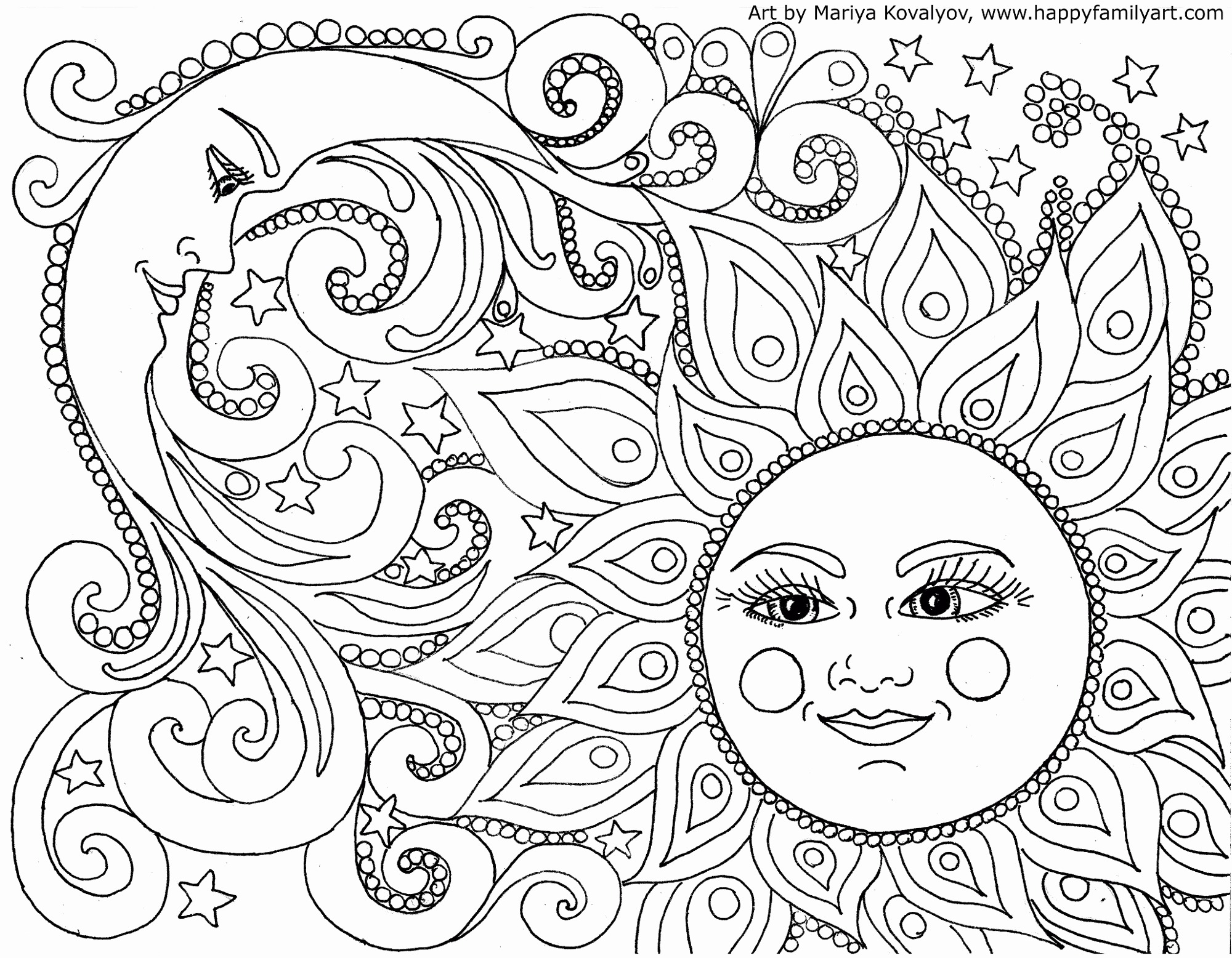 Mandala Sun And Moon Coloring Page - Free Printable Coloring Pages for Kids