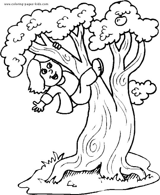 Girl Climbing Tree Coloring Page free image download