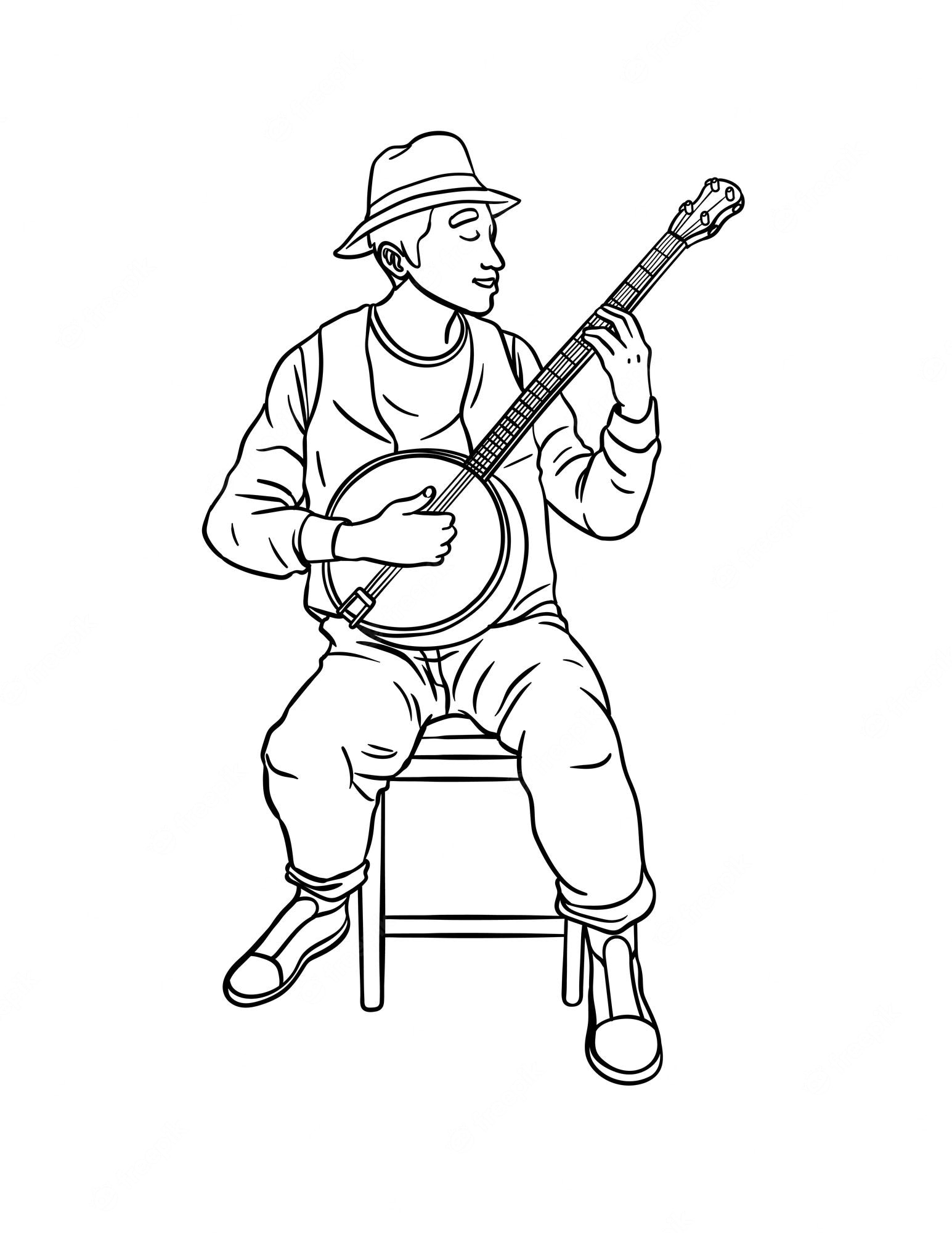 Premium Vector | Banjoist isolated coloring page for kids