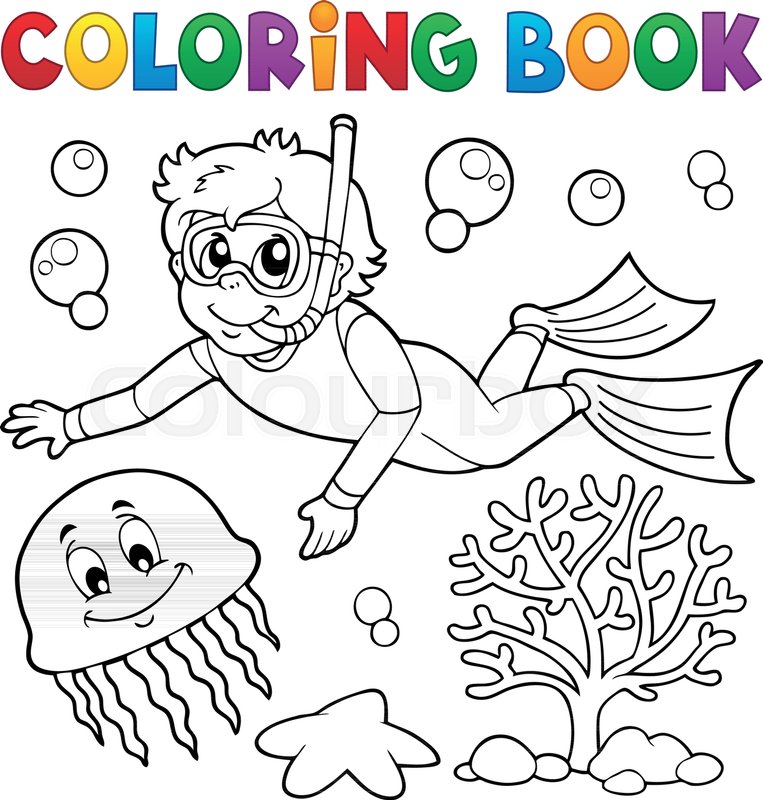 Coloring book boy snorkel diver | Stock vector | Colourbox