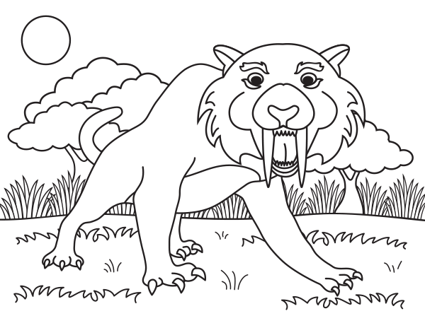 Printable Sabre Tooth Tiger Coloring Page