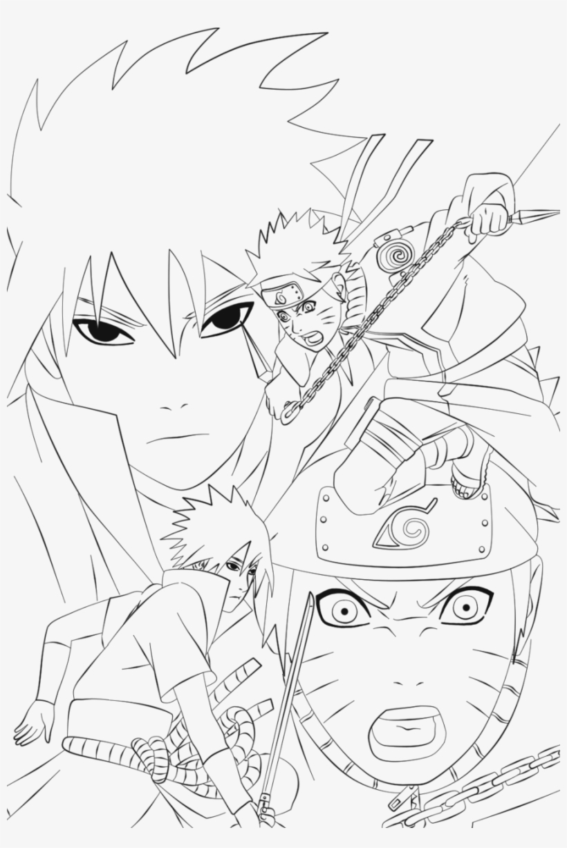 Coloriage Naruto Akatsuki Papedelca Com - Naruto Vs Sasuke Line Drawing  Transparent PNG - 900x1303 - Free Download on NicePNG