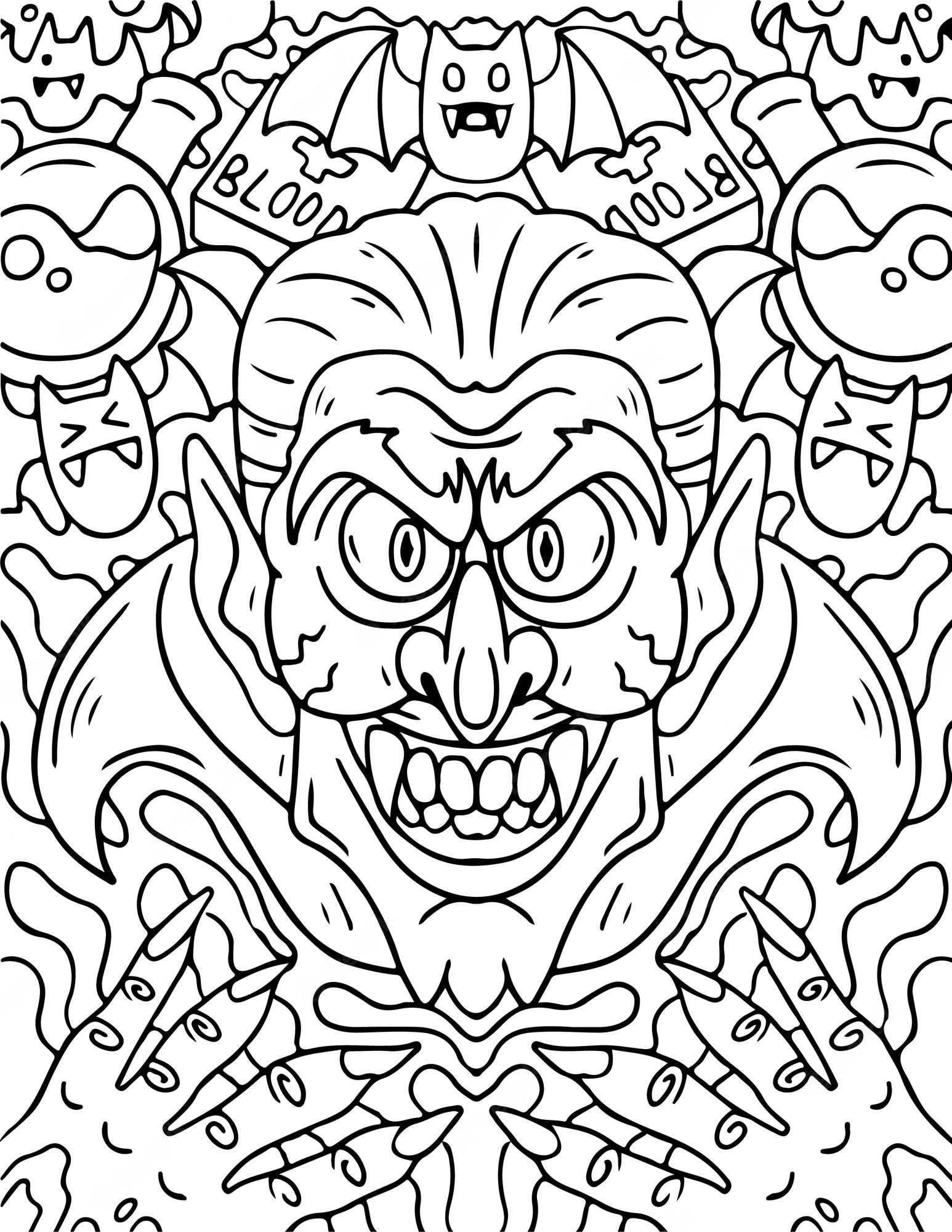 Premium Vector | Vampire face halloween coloring page