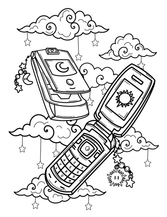 Kawaii Flip Phone Coloring Page Aesthetic Anime Coloring - Etsy