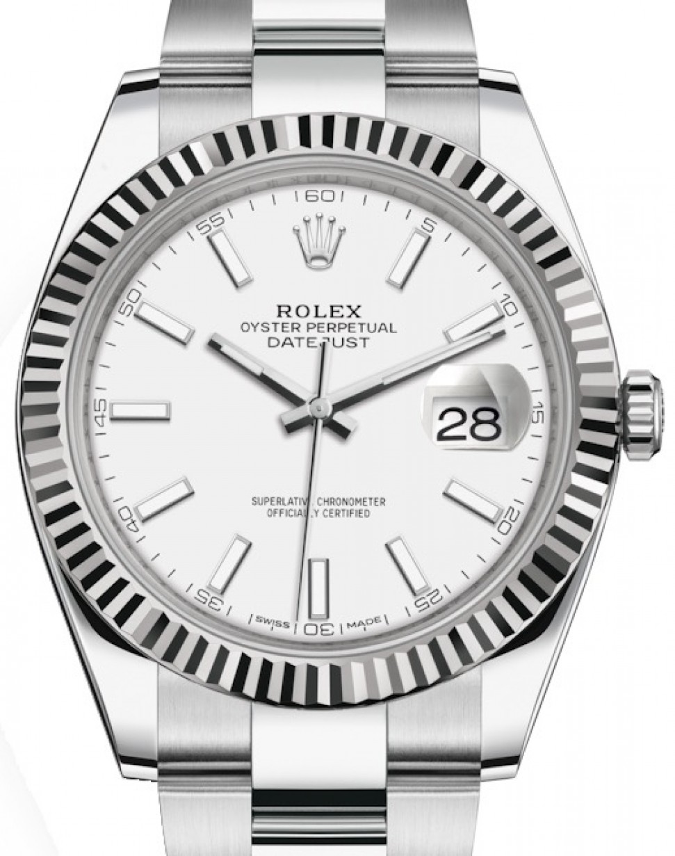 Rolex Datejust 41 126334 White Index Fluted White Gold Stainless Steel  Oyster 41mm Automatic - BRAND NEW
