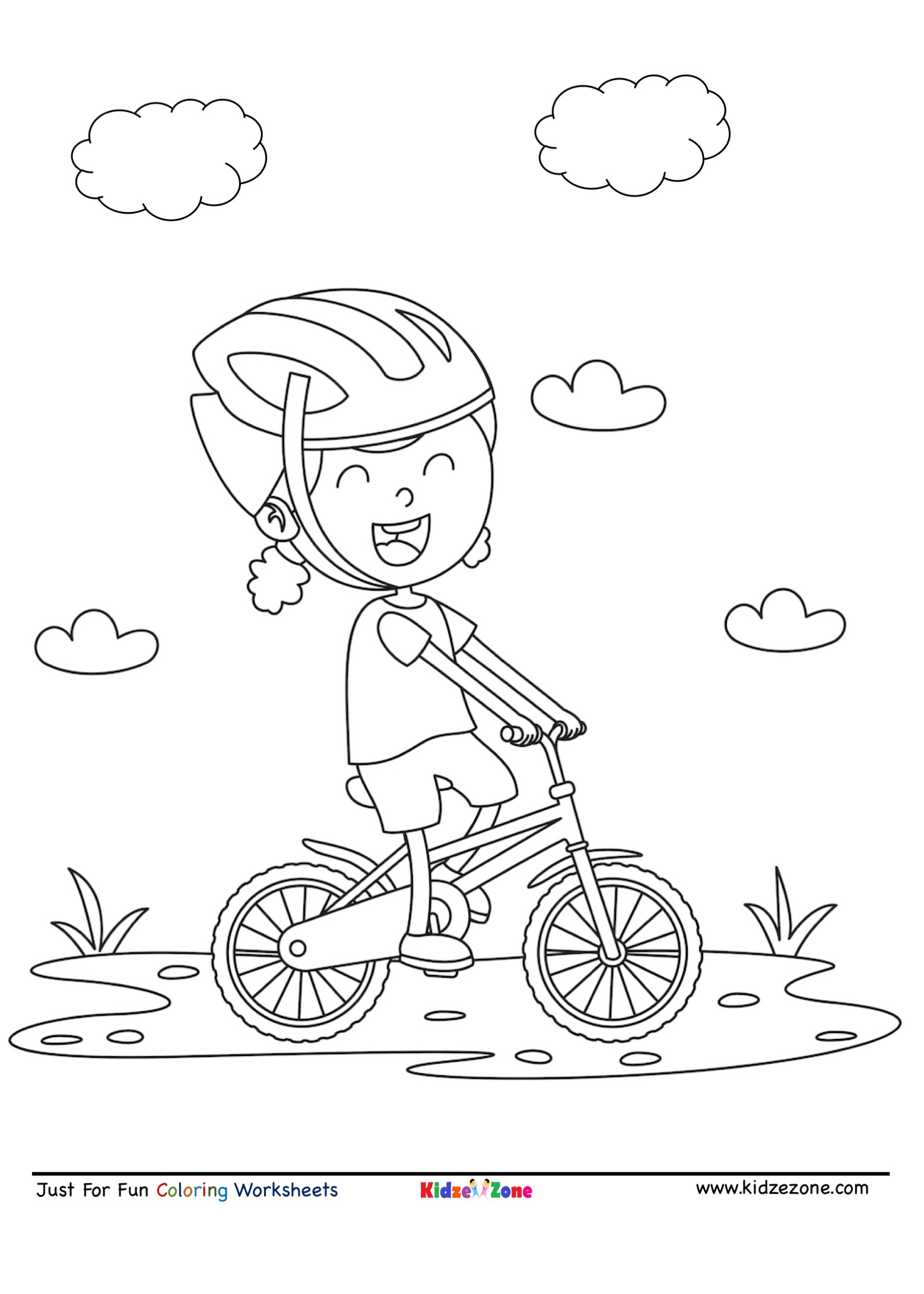 Kid Cycling Coloring Page - KidzeZone