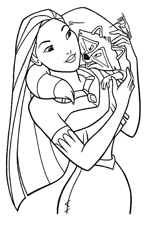 Disney Coloring Page: Pocahontas and raccoon … | Disney ...