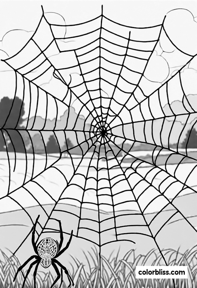 Spider's Web in Nature Coloring Page ...