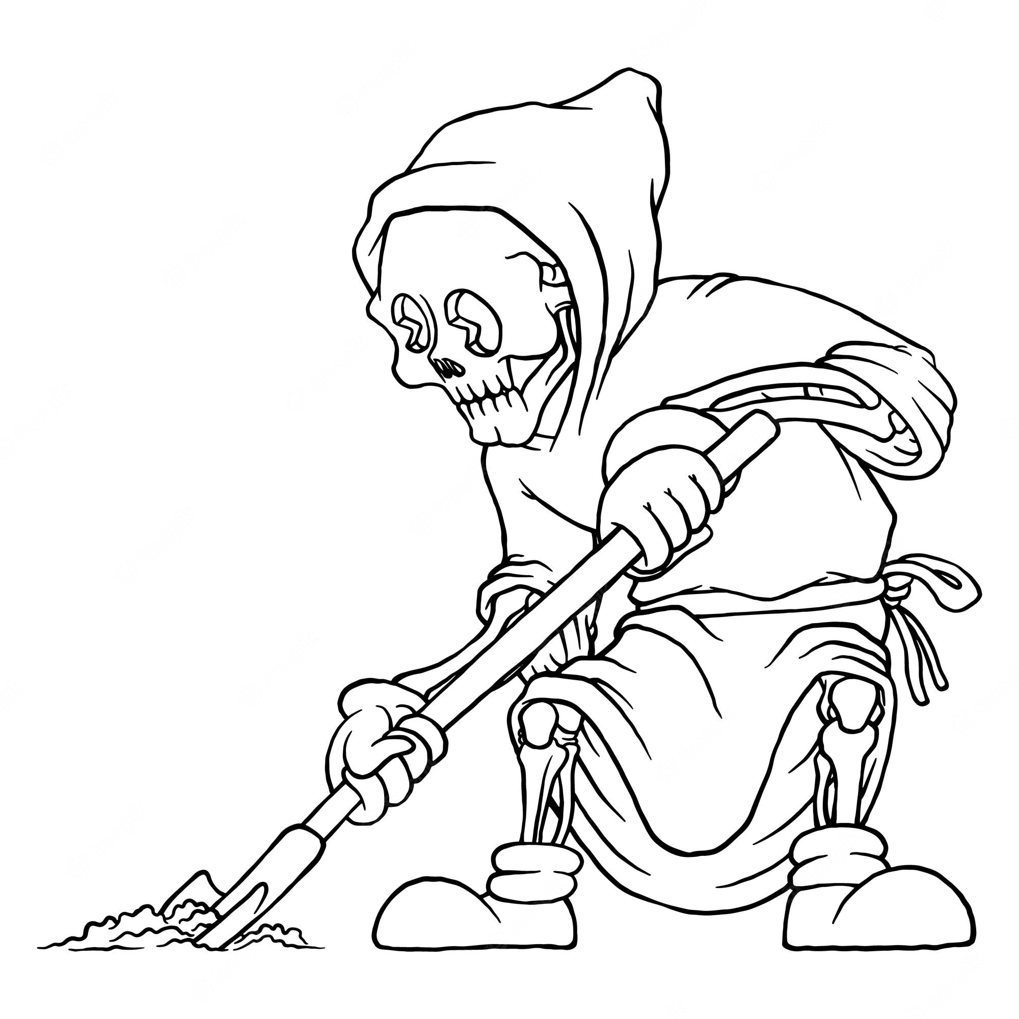 Premium Vector | Coloring illustration of cartoon digging skeleton mascot