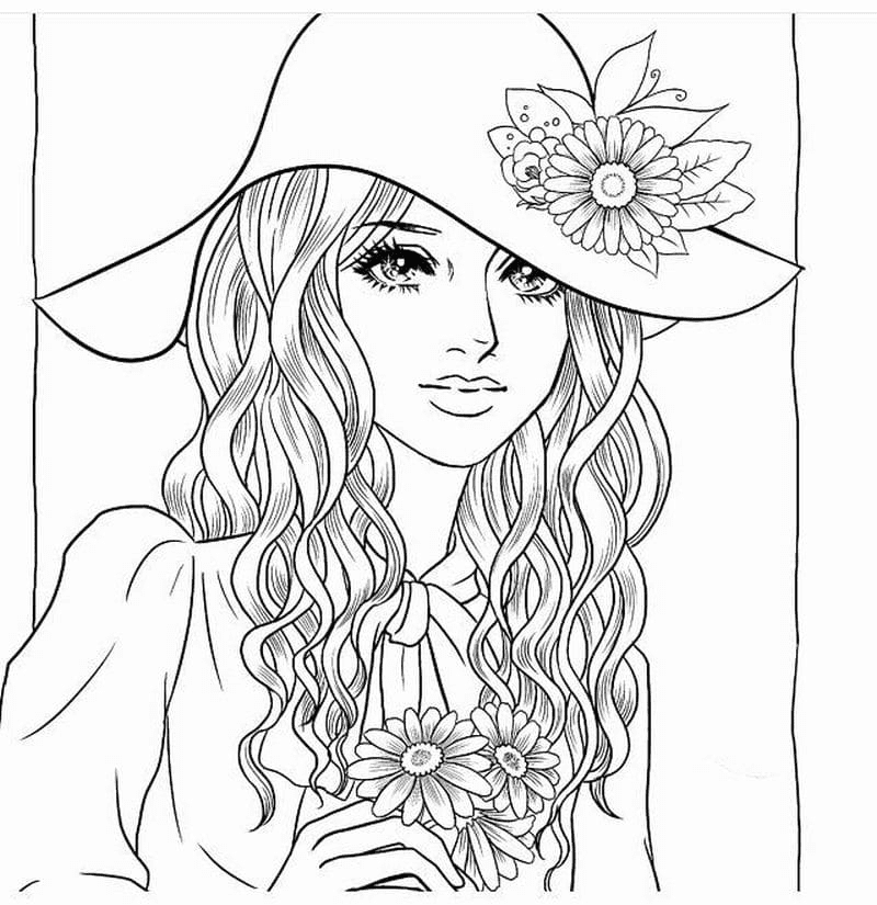 Girl with Hat Coloring Page - Free Printable Coloring Pages for Kids