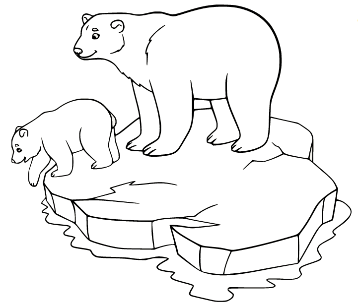 Polar Bear Cub and Mom on the Ice Coloring Pages - Polar Bear Coloring Pages  - Coloring Pages For Kids And Adults