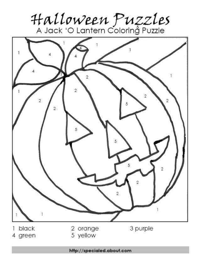 A Halloween Color By Number Puzzle of a Jack O' Lantern