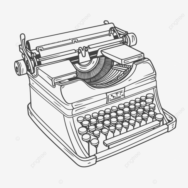 Black And White Drawing Of Vintage Typewriter Outline Sketch Vector,  Typewriter Drawing, Typewriter Outline, Typewriter Sketch PNG and Vector  with Transparent Background for Free Download