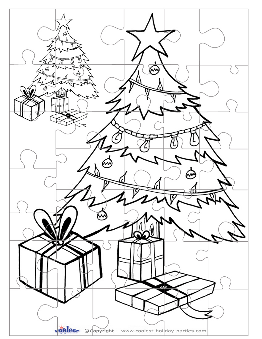 Printable B&W Christmas Tree Small-Piece Puzzle - Coolest Free Printables