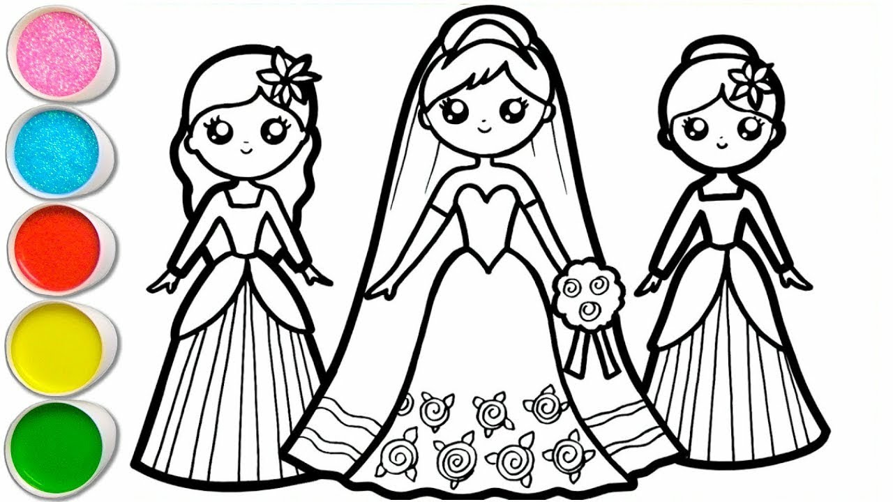 Cute Bride and Bridsmaid Drawing, Painting & Coloring For Kids and  Toddlers_ Child Art - YouTube
