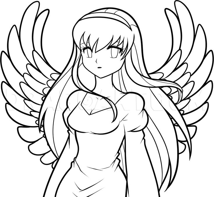 How To Draw An Anime Angel, Angel Girl, Step by Step, Drawing Guide, by  Dawn | dragoart.com | Angel coloring pages, Cartoon coloring pages, Angel  drawing easy