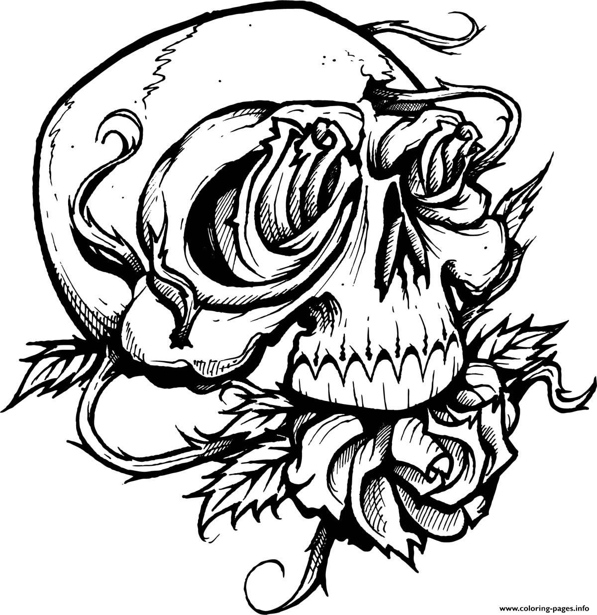 Print sugar skull with roses coloring pages | Skull coloring pages,  Halloween coloring pages, Detailed coloring pages