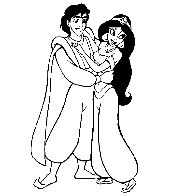 Cartoon ~ Printable Jasmine and Aladdin Coloring Pages ~ Coloring Tone
